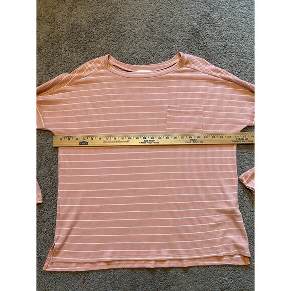 Pink Striped Waffle Knit Long Sleeved Pocket Shirt - Picture 4 of 5